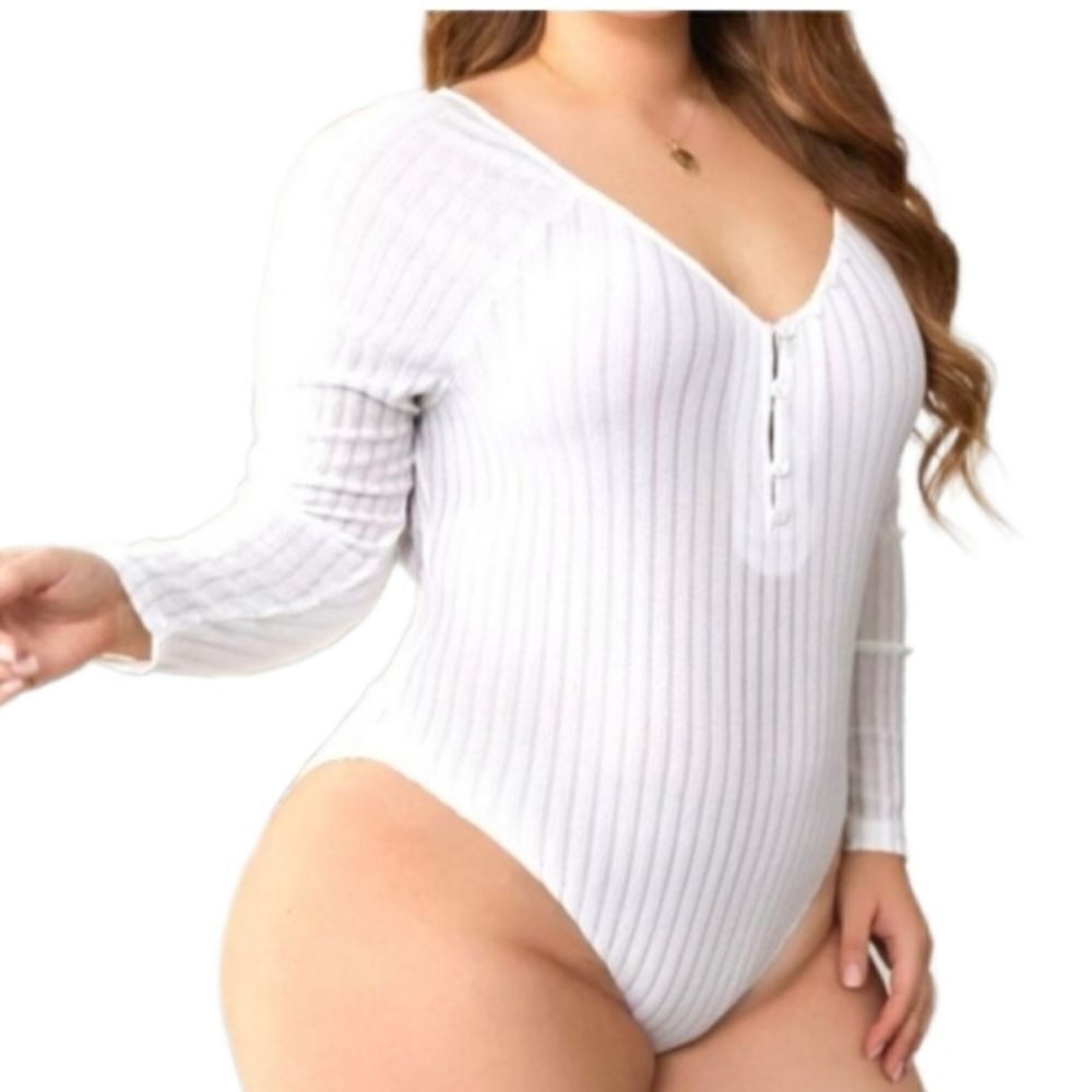 Sexy Plus Button Front Raglan Sleeve Bodysuit sz 3x